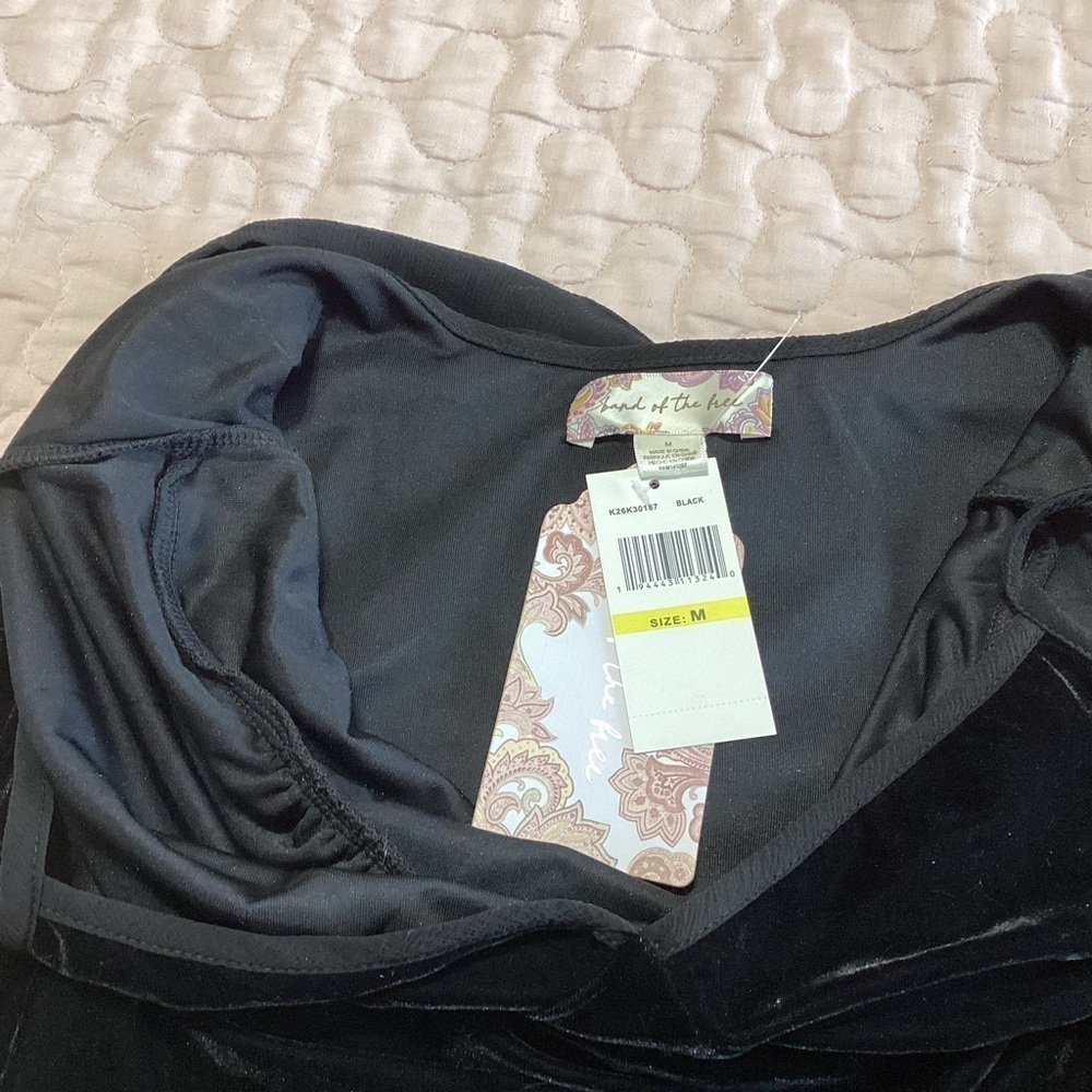 NEW Band of the Free Velvet Girl Crush Midi Dress Black Ribbon Tie Back M - Picture 4 of 9